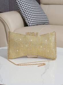 Túi cầm tay đính nơ đính đá sang trọng, túi dạ hội lấp lánh cho tiệc trang trọng và dạ tiệc - Vàng - Xem 8