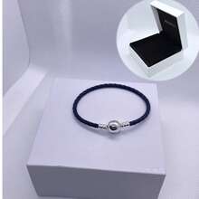 1 件高端女士皮革圆头扣饰皮绳手链系列，适合日常佩戴，适合饰珠，完美的圣诞节情人节礼物