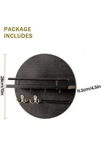 壁挂式钥匙架，带置物架和挂钩，邮件收纳架，圆形玄关钥匙架，乡村风格家居装饰 - 1 Pack - 查看 2