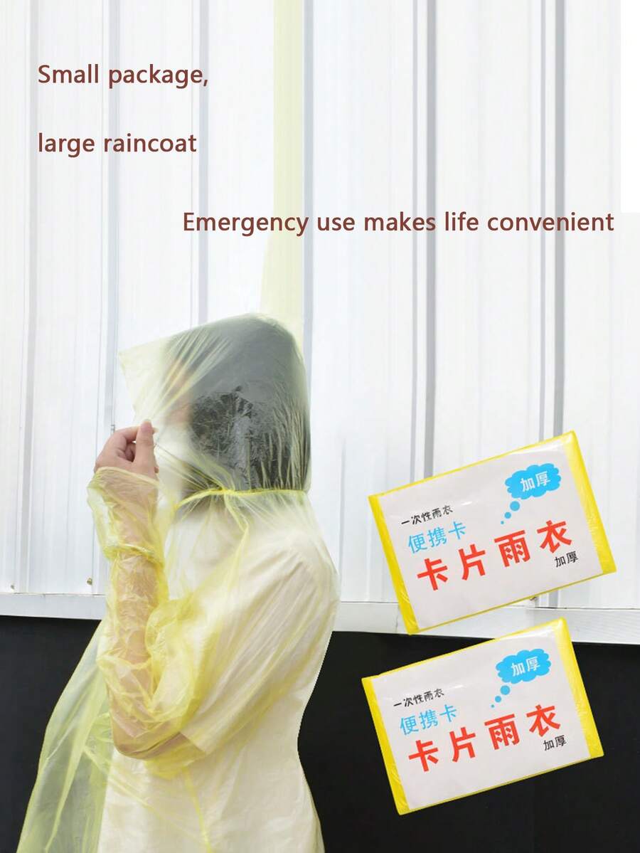 4pcs Portable Disposable Compressed Transparent Long Raincoat, Card-Sized Easy To Carry, Simple And Practical, Essential For Travel