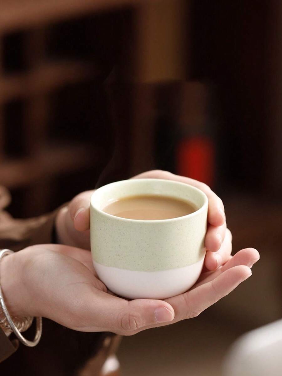 1/4 件粗陶茶杯,陶瓷咖啡杯,采用古代氧化技术手工制作,适用于浓缩咖啡和茶,方便家庭和办公室使用,非常适合节日礼物 - 彩色 - 查看 1