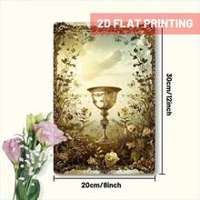 1pc Vintage Golden Glow Chalice Iron Sign - 8x12 Inch Elegant Home Decor With Ornate Floral Design, Perfect For Dining Room, Meditation Space, Or Thanksgiving Season Décor, House Decor, Perfect For Room Decor - White - View 3