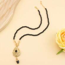1 pezzo Collana da donna minimalista in stile mediorientale arabo con perline, pendente a goccia floreale in metallo, gioiello adatto per matrimoni tradizionali, celebrazioni di Eid
