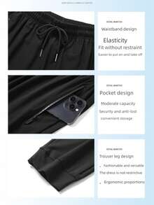 Pantalon de sport décontracté léger pour hommes, tissu soyeux élastique et séchage rapide, automne - Noir - Voir 8