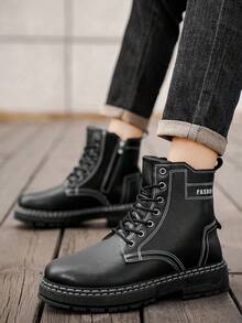 Men's High-Shine Pure Black Elevator Boots With Thick Soles Oxford And Dress Boots Big Size - Black - View 7