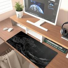 1PC Black & White Giant Wave Gaming Mouse Pad - Large Desk Mat, Office Desktop Accessory | Locking Edge Design, Non-Slip Rubber Base | XL & XXL Sizes Available, Suitable For Home & Office | Ideal Gift For Boyfriend/Girlfriend, Back To School Essential - 黑色 - 查看 4