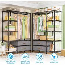 Ulif F3 Heavy Duty Clothes Rack(With Fabric Drawers)Freestanding Clothing Racks Hanging Clothes,Adjustable Closet Organizer System,Portable Garment Rack 40 X 15 D X 72 H,Load 700LBS,Black2025 - trắng - Xem 9