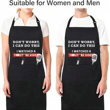 Funny Video Slogan Apron - Adjustable Chef Apron With Logo Design, Suitable For Everyone's Cooking, Perfect For BBQ, Grilling, Kitchen - Gift For Dad, Mom, YouTuber - Themed Chef Apron - màu đen - Xem 5