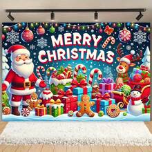 Decoración de pared de Papá Noel de Navidad 2D - Telón de fondo de poliéster multifuncional, adecuado para sala de estar, dormitorio, oficina y celebración navideña al aire libre