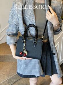 BELLEBORG Printed Women's Handbag & Shoulder Bag, Minimalist & Practical Multi-Function With Pendant - Black - View 9