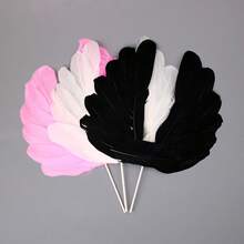 زينة كعكة عيد الميلاد بأجنحة ملاك من الريش، أبيض وزهري وأسود، ديكورات لحفلات عيد الميلاد والزفاف والهالوين والأعياد والذكرى السنوية