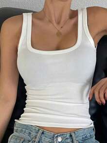 Cotton Ribbed Racerback Tank Top - Biały - Zobacz 2
