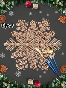 1/4/6pcs Christmas Arrow & Snowflake PVC Gold Foil Placemats, Christmas Hotel Restaurant Decor Heat Insulation Non-Slip Table Mats, Suitable For Wedding Party, Valentine's Day, Holiday Celebration, Picnic, Birthday Banquet Table Decoration - Multicolor - View 14