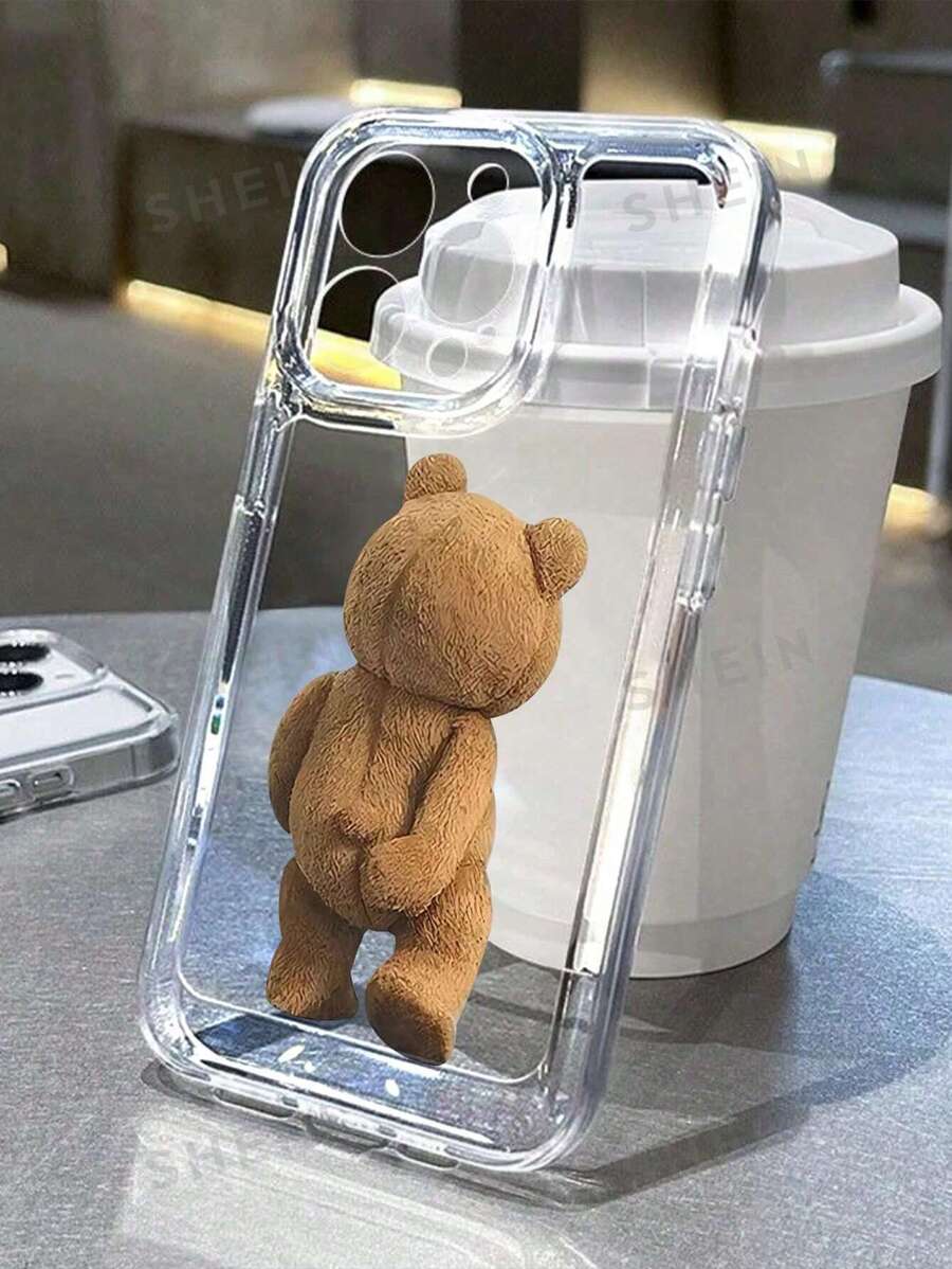1 pieza Funda de teléfono protectora anti-caída transparente con diseño de oso de estilo Ins, compatible con Apple 17 15 Pro Max 14 Plus 13 12 11 XS XR X 7 y Series S21/S22/S23/S24/S25/A71/A51/A55, diseño de moda de marco completo, elegante, con recortes precisos, resistente al agua, a los golpes y a los arañazos