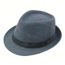 Sombrero Fedora a cuadros para hombre, sombrero de jazz para caballero, ocio, primavera/verano, para mediana edad y ancianos, sombrilla artística, sombrero de cubo para PCZ3 - Negro - Ver 13