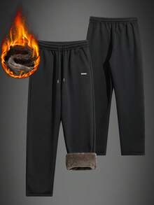 Men's Thermal Lined Sweatpants, Thick Casual Pants - Black - View 2