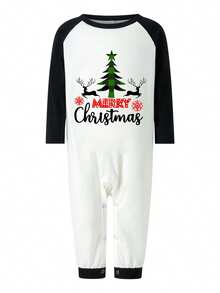 Family Matching Christmas Set, Christmas Tree Letter Print Long-Sleeved Tops + Plaid Pattern Trousers Outfits - Baby - View 3