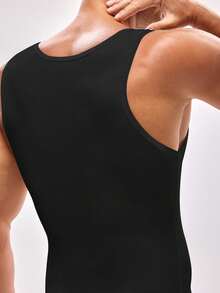 Men's Slimming Compression Tank Top - Slim Fit Undershirt, Breathable & Stretchy, Abdominal Shaping Fitness Wear - Black - View 2