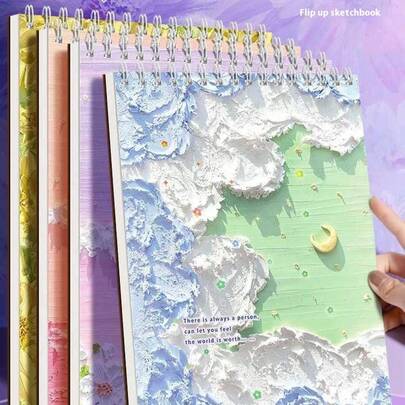 1本/50张，加厚150克油画风格A4翻页速写本，专为美术生设计，空白速写纸，用于绘画、涂鸦、绘画，适合美术生、绘画爱好者、艺术工作室、学校、户外、家庭