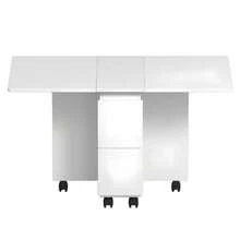 Folding Dining Table Set With 4 Chairs / Dining Table With Storage / Space-Saving Design / With 6 Wheels / Suitable For Family Gatherings And Afternoon Tea, White - 白色 - 查看 9