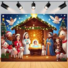 1pc 2D Christmas Scene Backdrop, Suitable For Photography, Party And Christmas Decoration, Birthday Celebration, Holiday Background Decor, Photo Booth Prop, Party Banner, Wedding Decoration, Party Supplies - Multicolor - View 3