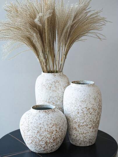 1 件复古白色陶瓷花瓶，侘寂风格客厅装饰，插花，中国古董，粗陶，干花，创意，复古美式农舍风格精品酒店花瓶（实用），极简主义高端，餐桌装饰，花瓶，大尺寸，花园花瓶