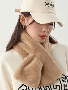 1PC 女士时尚柔软蓬松十字围巾围脖针织加厚围巾女百搭休闲秋冬保暖颈巾适合日常搭配 - A - 查看 1