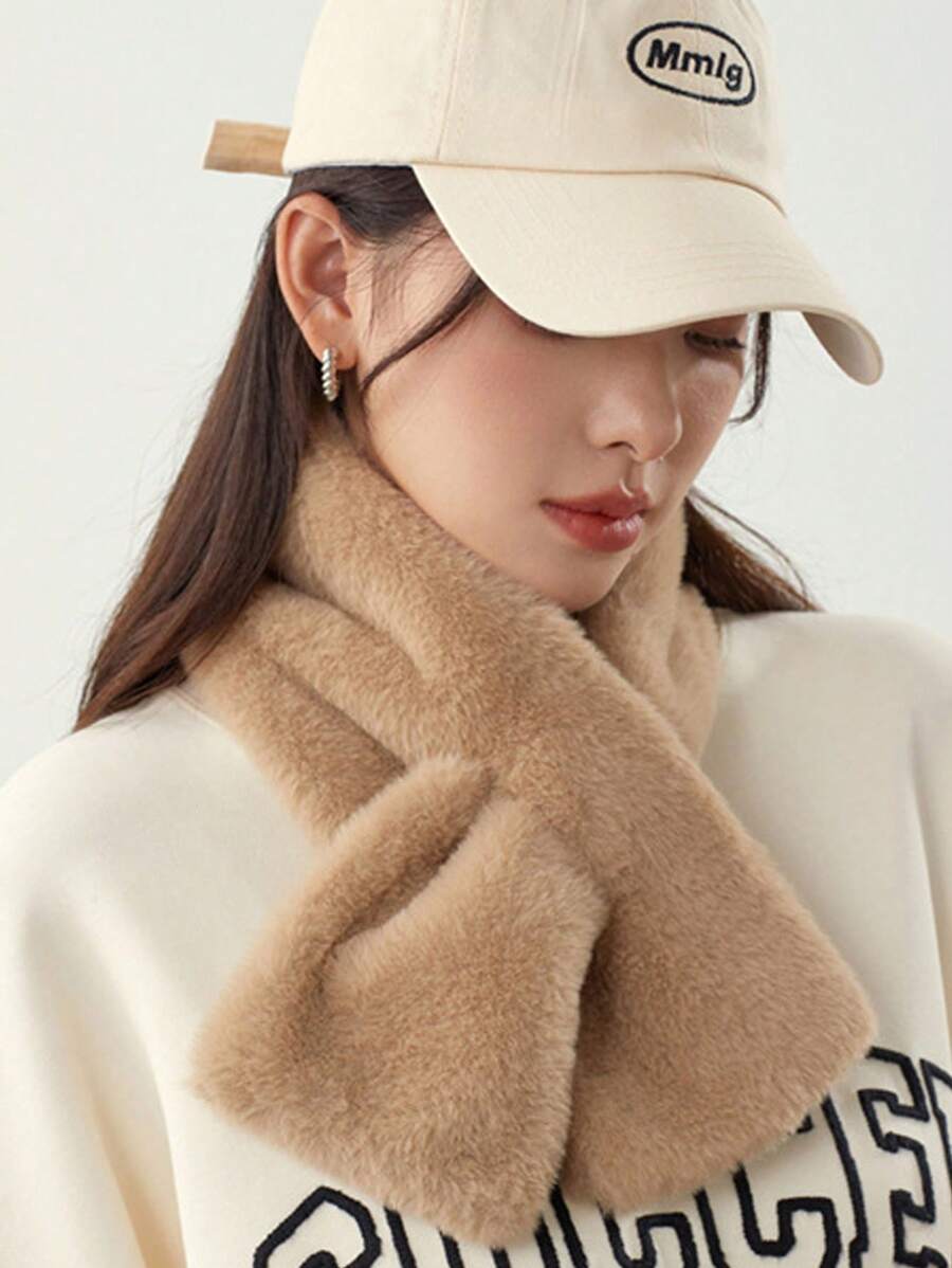 1PC 女士时尚柔软蓬松十字围巾围脖针织加厚围巾女百搭休闲秋冬保暖颈巾适合日常搭配 - A - 查看 1