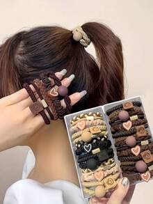 Set da 5 fasce per capelli in gomma color caffè per donne, versione aggiornata, fascia per capelli audace, accessori semplici per capelli, senza danneggiare i capelli, accessori per capelli da donna, strumenti per capelli, accessori di bellezza, accessori per capelli ricci da donna, autunno, viaggio