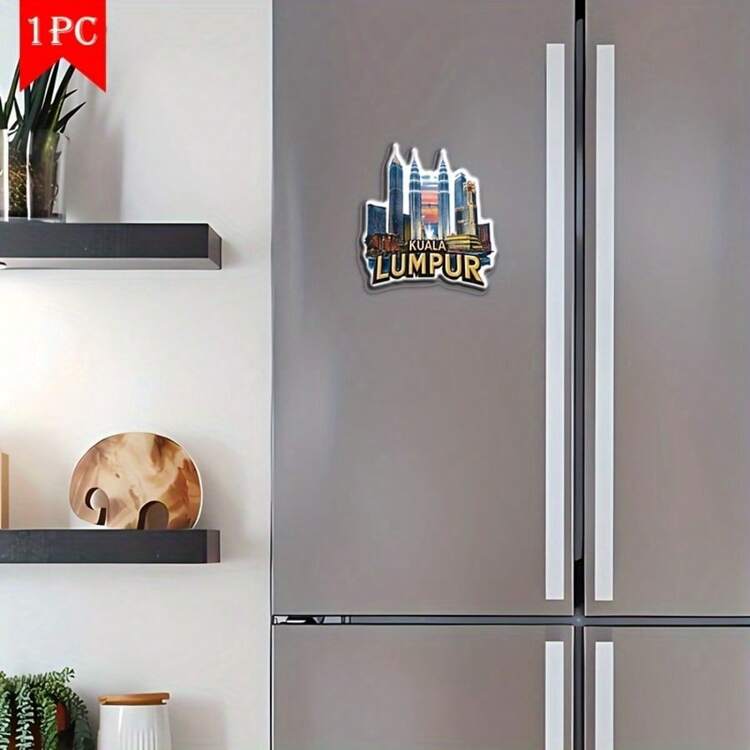 1pc Kuala Lumpur Skyline Refrigerator Magnet - Petronas Twin Towers & Octagon Design, Acrylic Rubber Soft Magnetic, Colorful Durable Kitchen Office Decor, Christmas Halloween Birthday Gift, Travel Souvenir, Cute Fridge Magnet, Vivid Pattern, Quality Craftsmanship, 2D Flat - Malaysia - View 3