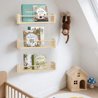 1Pc Floating Nursery Book Shelves For Wall , Home Decor For Baby And Toddler, Scalloped Wood Bean Shelves, Book Shelf For Rooms, Wall Book Shelves For Bedroom Kids, Floating Book Shelves For Wall ,Decor Storage
