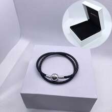 1 件高端女士皮革圆头扣饰皮绳手链系列，适合日常佩戴，适合饰珠，完美的圣诞节情人节礼物