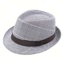 Sombrero Fedora a cuadros para hombre, sombrero de jazz para caballero, ocio, primavera/verano, para mediana edad y ancianos, sombrilla artística, sombrero de cubo para PCZ3 - Negro - Ver 10