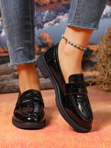 女士乐福鞋平底鞋，2025新款黑色英伦风皮鞋，舒适工作鞋 - 黑色 - 查看 5