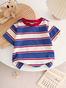 Baby Summer Striped Short Sleeve T-Shirt, Highly Elastic Soft Breathable Lightweight Tee, Cotton