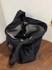 Túi tote vải nylon trơn in chữ trang trí dung tích lớn mới cho mùa xuân/hè, túi đeo chéo cho nữ, túi học sinh - màu đen - Xem 7