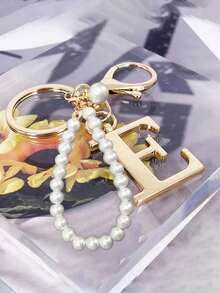 高级优雅金色珍珠字母钥匙扣，字母A-Z立体吊坠，优雅珍珠链闪钻（可根据个人喜好拆卸）时尚合金钥匙扣圈，耳机挂件，背包吊饰汽车钥匙扣 - 金色 - 查看 7