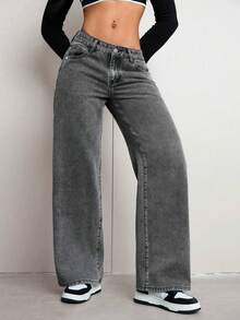 Teen Girls' Casual Black & Gray Cat Whisker Striped Straight Leg Jeans - Grey - View 5