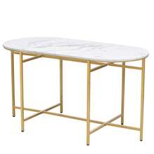 Dining Set (Set, With Dining Table, 4 Small Stools And 2 Large Stools), Kitchen Dining Table Set Made Of Steel Frame, Modern White And Gold, 140*70*76cm, Load Capacity 120 Kg (Old Sku: 29876667AAO)
