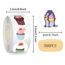 500pcs/Roll Cartoon Dessert Stickers For Kids Reward, INS Style Sticker Sheets For Decorating Glass, Cups, Notebooks, Phone Cases, Luggage, Fridge, Computers, Scrapbooking, DIY, Waterproof, Non-Adhesive - Multicolor - View 1