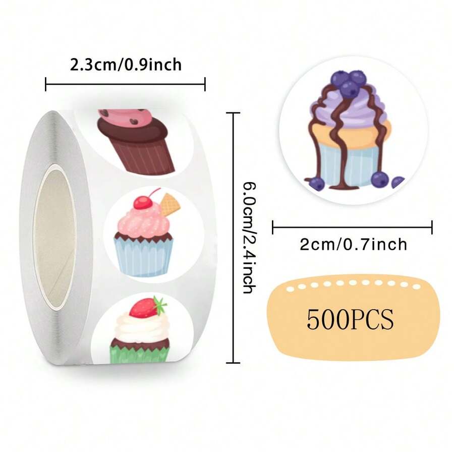 500pcs/Roll Cartoon Dessert Stickers For Kids Reward, INS Style Sticker Sheets For Decorating Glass, Cups, Notebooks, Phone Cases, Luggage, Fridge, Computers, Scrapbooking, DIY, Waterproof, Non-Adhesive - Multicolor - View 1