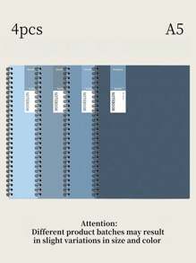 4 Packs - A5/B5 Spiral Notebooks - Coil Notebooks, Portable Account Books, Loose-Leaf Notebooks, Exercise Books, 40 Sheets Each, Simple Blue Cover, Coil Binding Writing Notebook - Suitable For Teacher's Day, Graduation Ceremony, Halloween, Christmas And Other Holiday Gifts Back To School