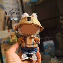 17厘米布娃娃衣服毛绒娃娃套装 - 棕色格子 TB 套装，马卡龙心形设计，适合拉布布