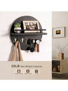 壁挂式钥匙架，带置物架和挂钩，邮件收纳架，圆形玄关钥匙架，乡村风格家居装饰 - 1 Pack - 查看 5