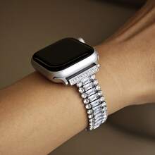 15cm-18cm Stainless Steel Metal Watch Band For Apple Watch, Suitable For Office, Fitness, Party, Fashionable Rhinestone Design, Comes With Connectors And Adjustment Tool, Fits Apple Watch S10/Ultra 1/Ultra 2/S9/S8/S7/S6/S5/Series 4/SE, 40mm/41mm/42mm/44mm/45mm/46mm/49mm Dial Size, Black/Rose Gold/Silver/Gold