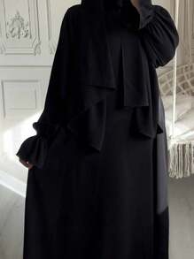 1pc Nida Fabric Scarf Attached Abaya Khimar, Suitable For Women's Daily Wear And Prayer, All Season