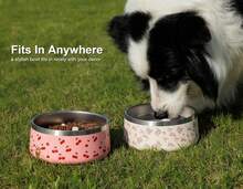 Dog Bowl Medium Breed - 4 Cup Non Slip Anti Rust, Insulated Metal Stainless Steel Dog Bowls - Spill Proof Heavy Duty - Water Bowl For Dogs, Dishwasher  (32 Oz, Floral Bow),13360810 - Pink - View 8