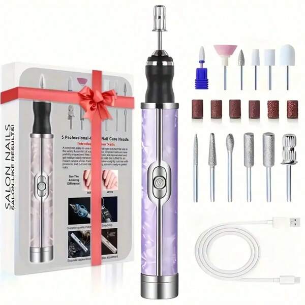 Set di macchine elettriche per lucidare le unghie a 12 bit, macchina per unghie multifunzione, ricaricabile USB - per unghie spesse, lima elettrica professionale 4 velocità, strumento per la cura e la lucidatura delle unghie, accessori per manicure professionale, un ottimo regalo per le donne, di alta qualità e conveniente