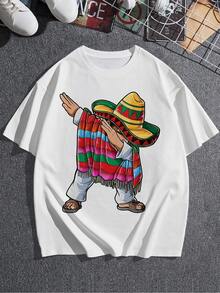 Camiseta de fiesta mexicana Dabbing, camiseta gráfica con sombrero fresco y poncho colorido para mujer, diseño único de celebración del Cinco de Mayo, tela de algodón suave, ajuste cómodo, camiseta informal. - Blanco - Ver 3
