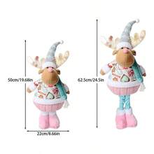 Różowo-niebieskie, dekoracyjne lalki z rozciągliwymi nogami, Święty Mikołaj, renifer, bałwan, dekoracja na imprezę świąteczną